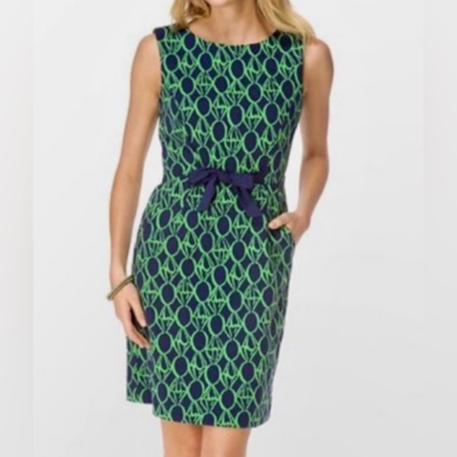 Elegant Green And Navy Patterned Dress